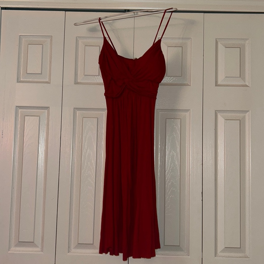 Red, spaghetti strap dress